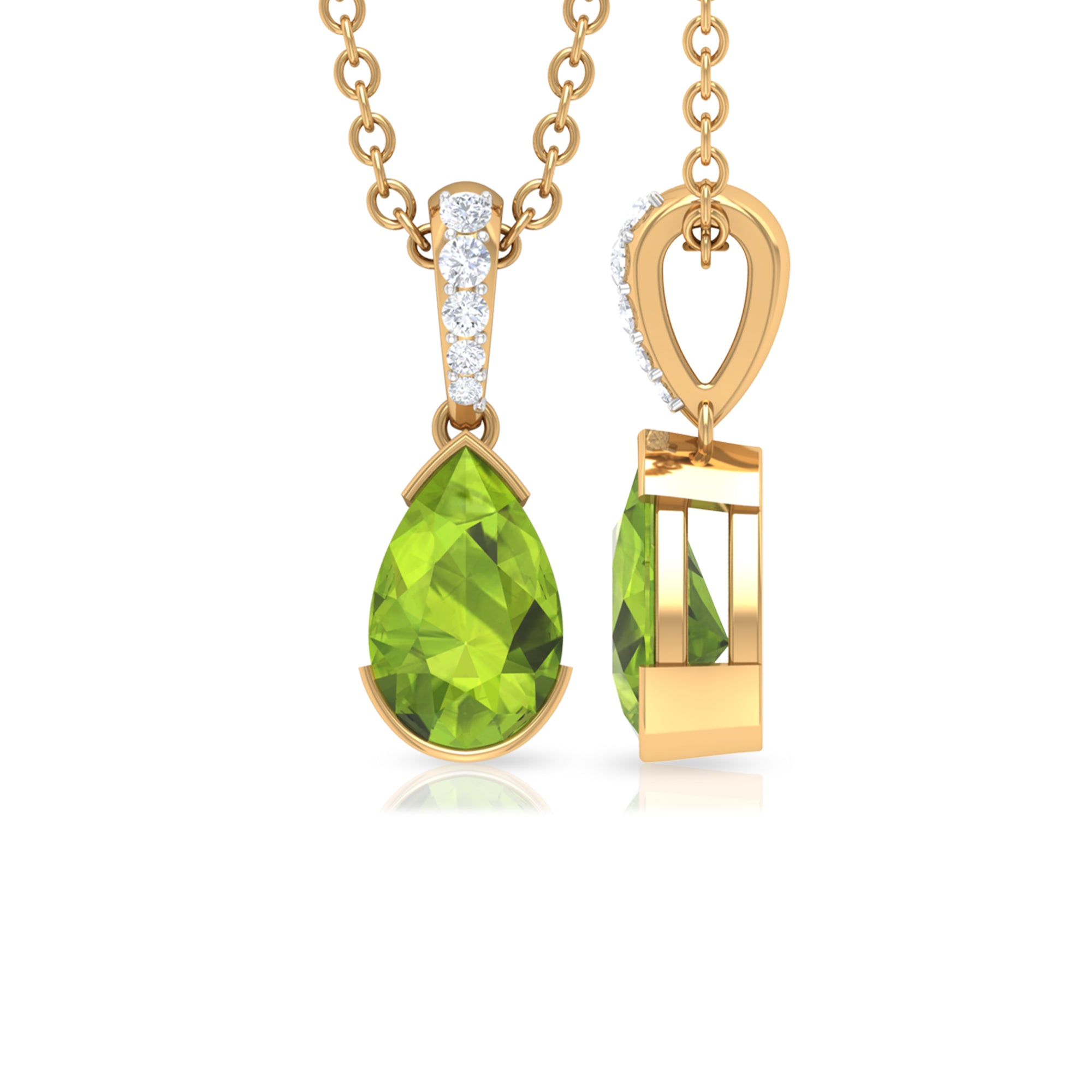 Pear Shape Peridot Solitaire Pendant with Diamond Accent Bail Peridot - ( AAA ) - Quality - Rosec Jewels