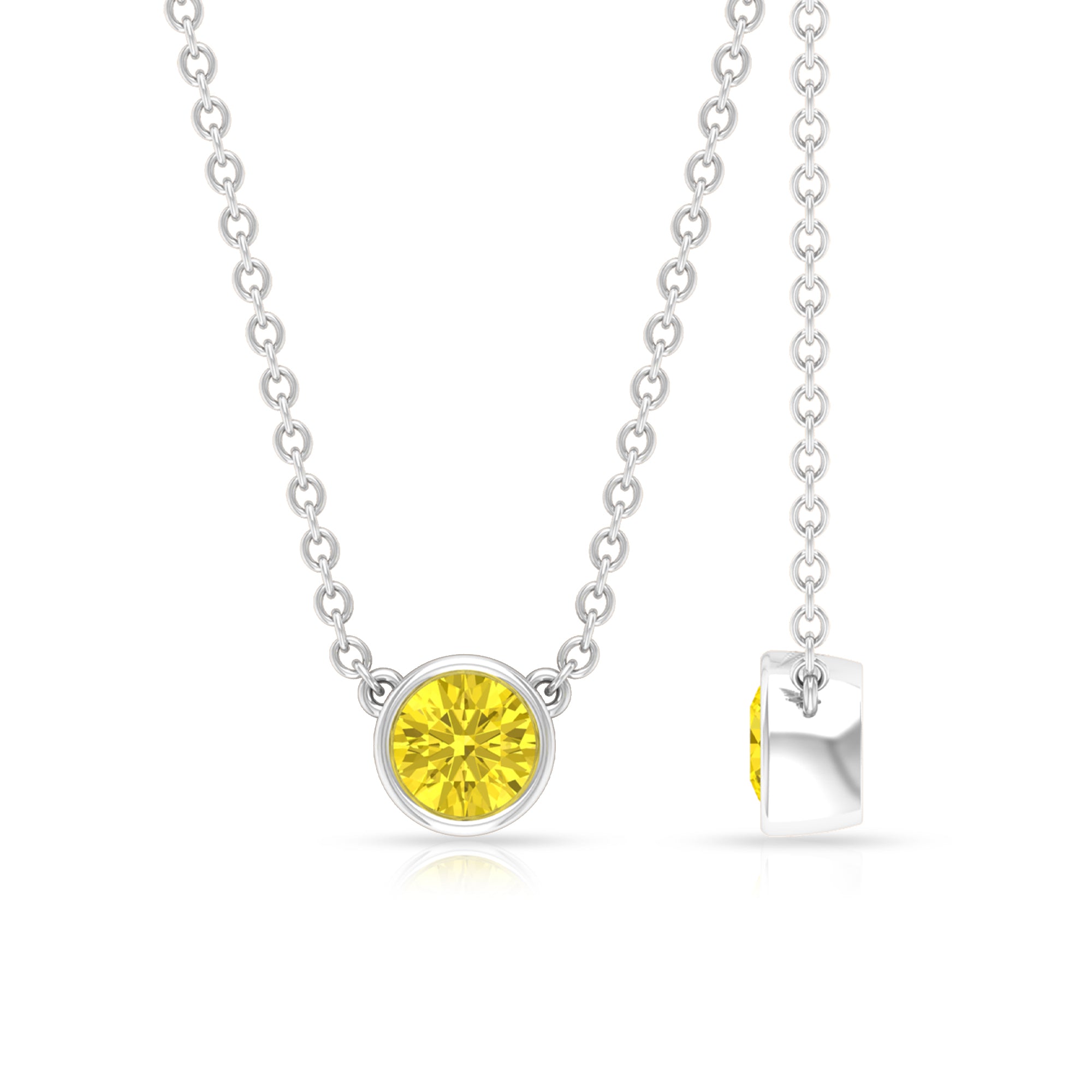 4 MM Round Shape Yellow Sapphire Solitaire Necklace in Bezel Setting For Women Yellow Sapphire - ( AAA ) - Quality - Rosec Jewels