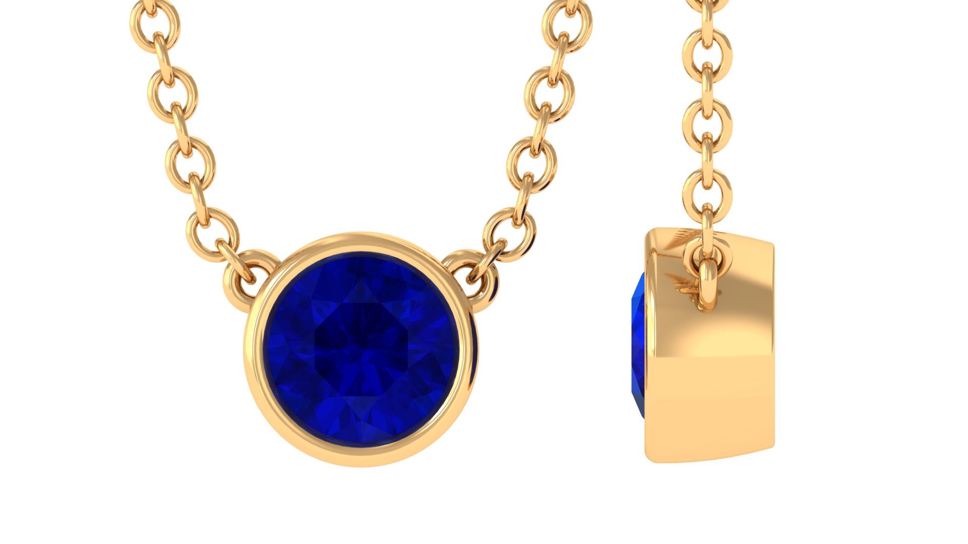 Bezel Set Round Created Blue Sapphire Solitaire Necklace Lab Created Blue Sapphire - ( AAAA ) - Quality - Rosec Jewels