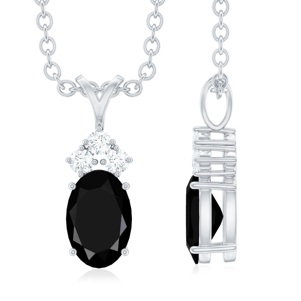 Minimal Oval Black Diamond Pendant with Moissanite Stones Black Diamond - ( AAA ) - Quality - Rosec Jewels