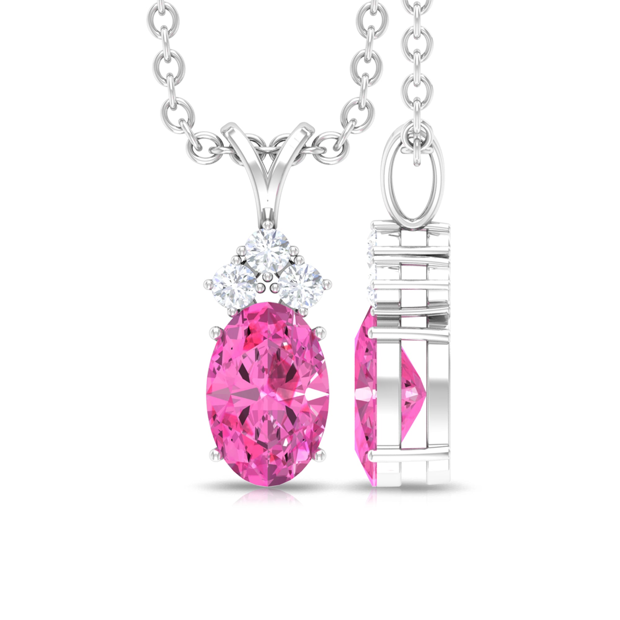 Minimal Oval Pink Sapphire Pendant with Diamond Stones Pink Sapphire - ( AAA ) - Quality - Rosec Jewels