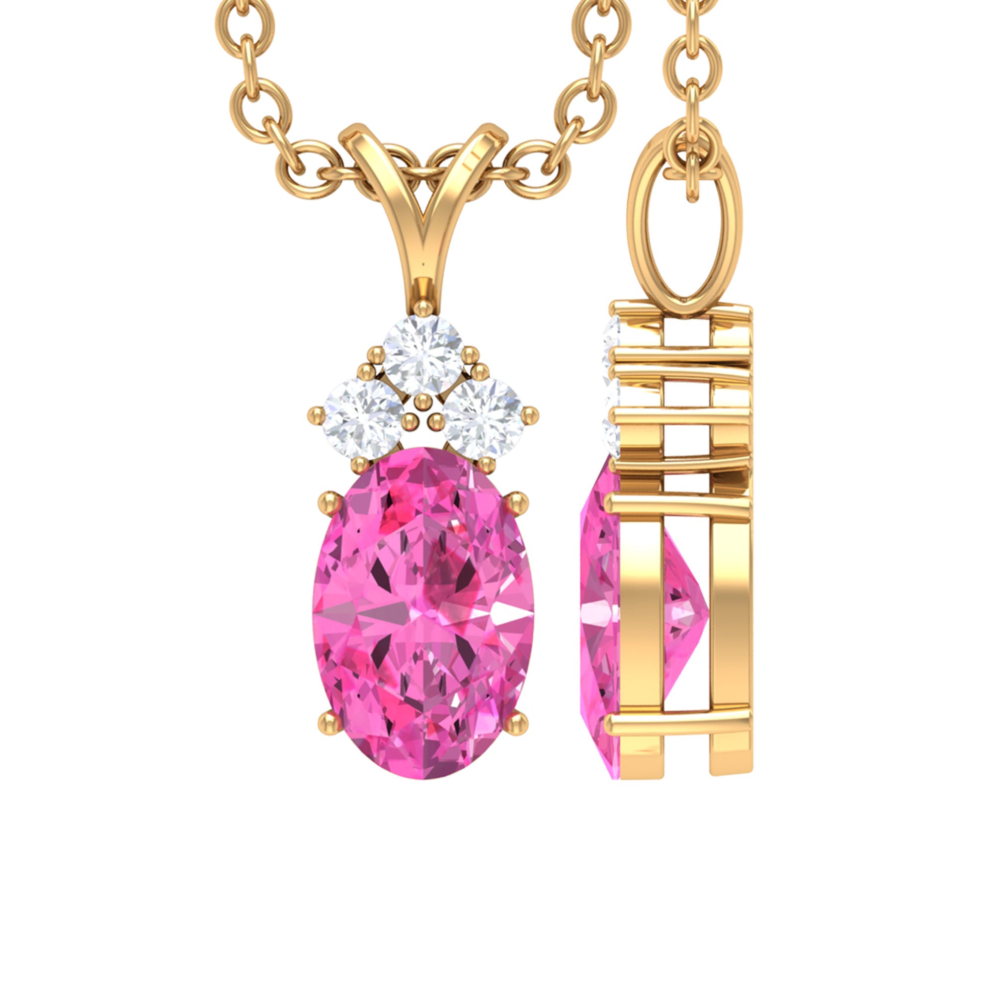 Minimal Oval Pink Sapphire Pendant with Diamond Stones Pink Sapphire - ( AAA ) - Quality - Rosec Jewels