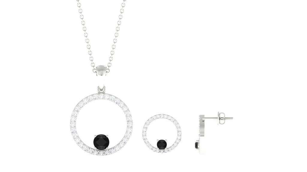 1 CT Black Onyx and Moissanite Open Circle Pendant and Earrings Black Onyx - ( AAA ) - Quality - Rosec Jewels