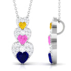 Lab Created Multi Sapphire Heart Dangle Pendant with Moissanite Lab Created Blue Sapphire - ( AAAA ) - Quality - Rosec Jewels