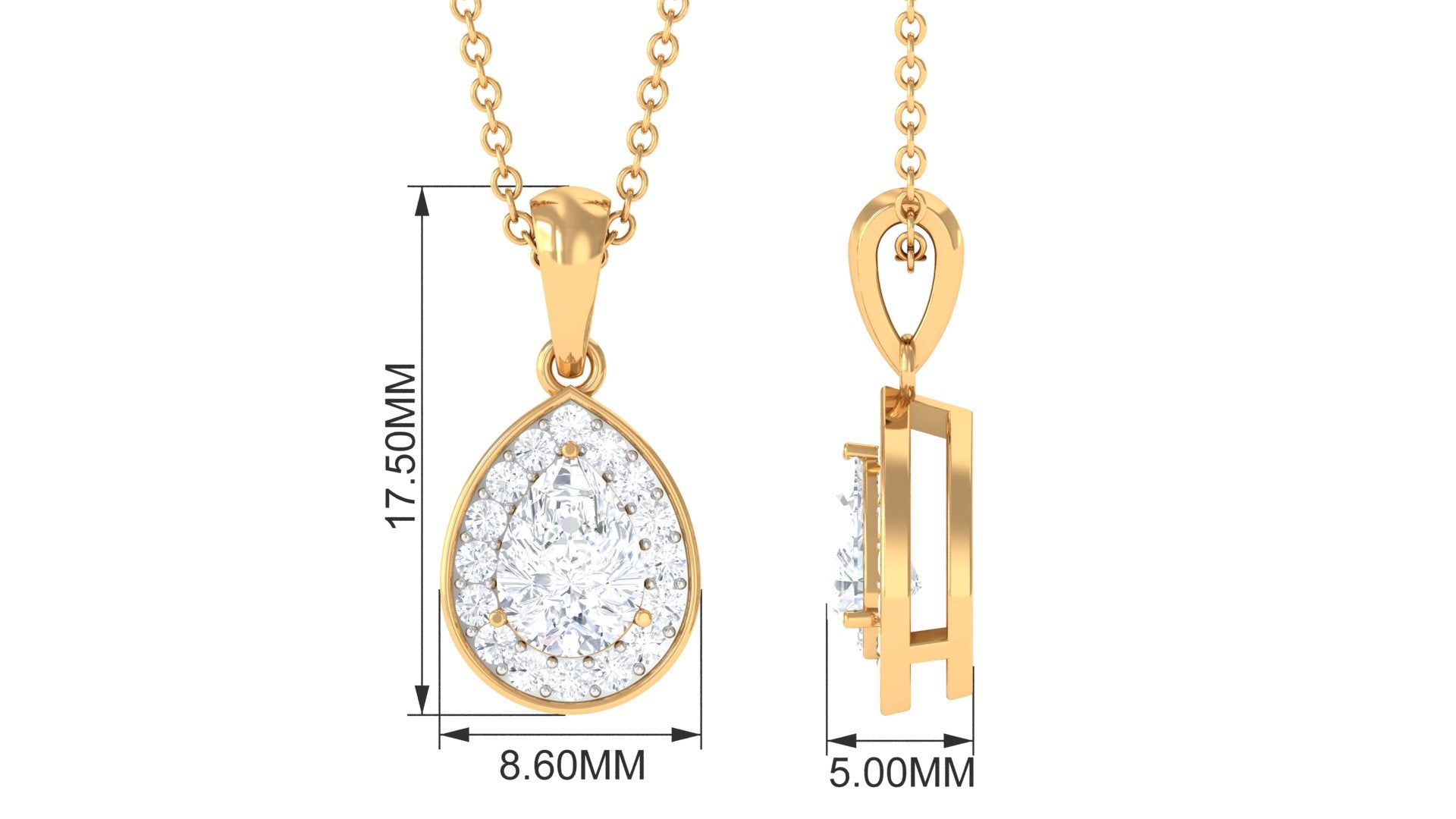 Minimal Lab Grown Diamond Teardrop Halo Pendant Lab Grown Diamond - ( EF-VS ) - Color and Clarity - Rosec Jewels
