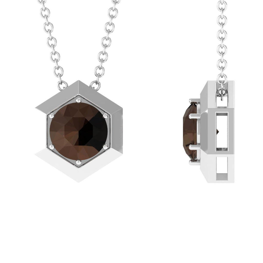 3/4 CT Solitaire Smoky Quartz Gold Hexagon Pendant Necklace Smoky Quartz - ( AAA ) - Quality - Rosec Jewels