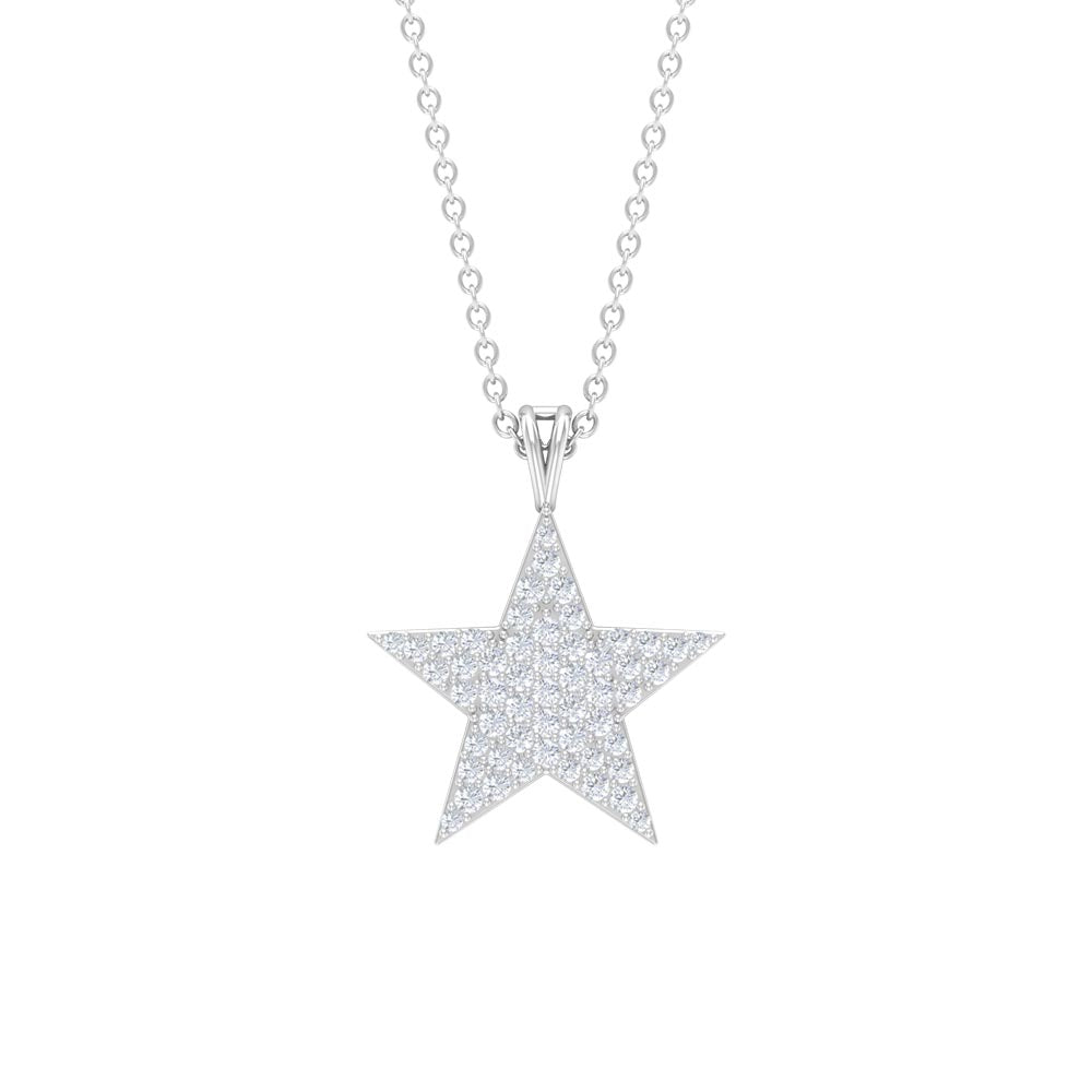 Star Diamond Cluster Pendant Necklace in Pave Setting Diamond - ( HI-SI ) - Color and Clarity - Rosec Jewels