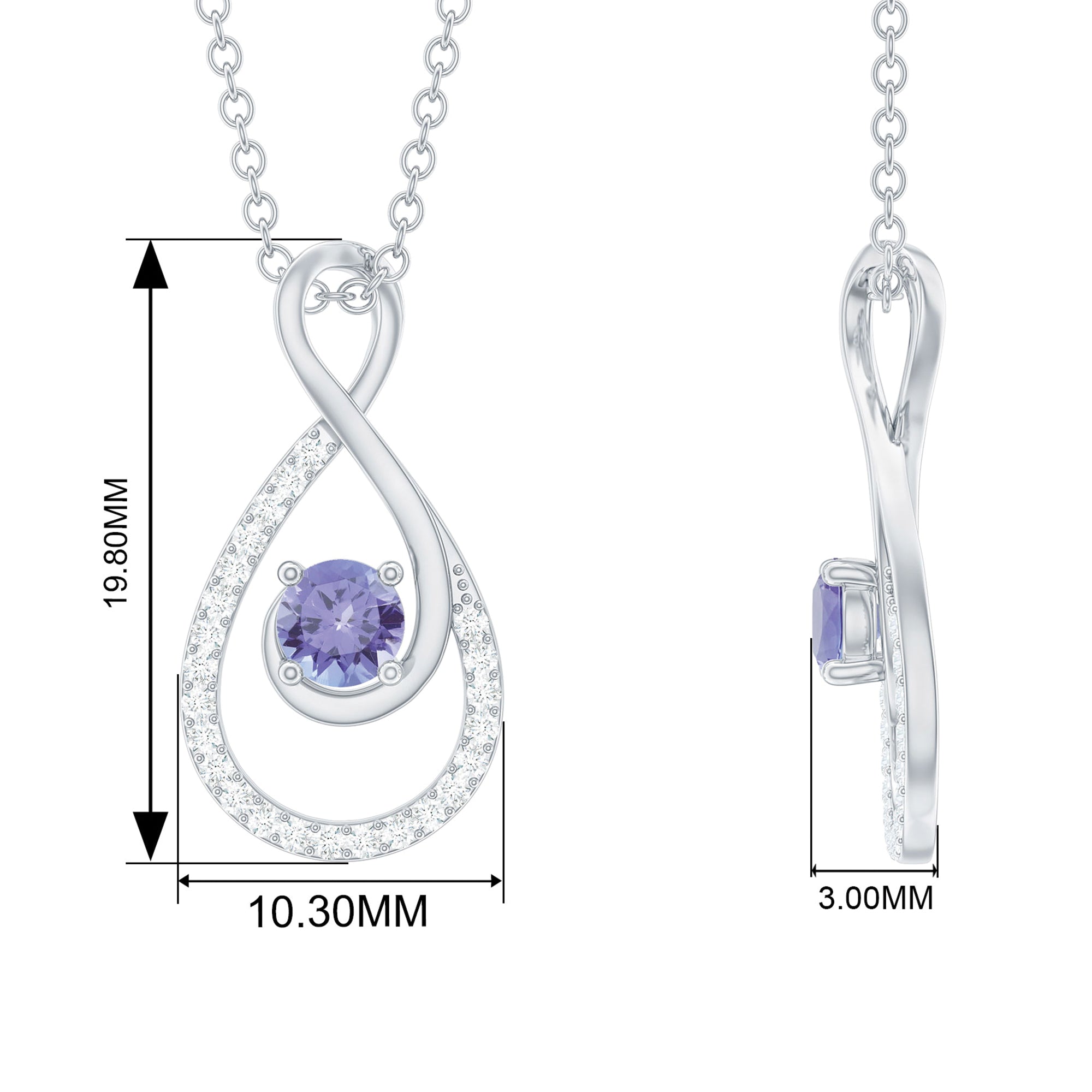 Genuine Tanzanite and Diamond Infinity Pendant Necklace Tanzanite - ( AAA ) - Quality - Rosec Jewels
