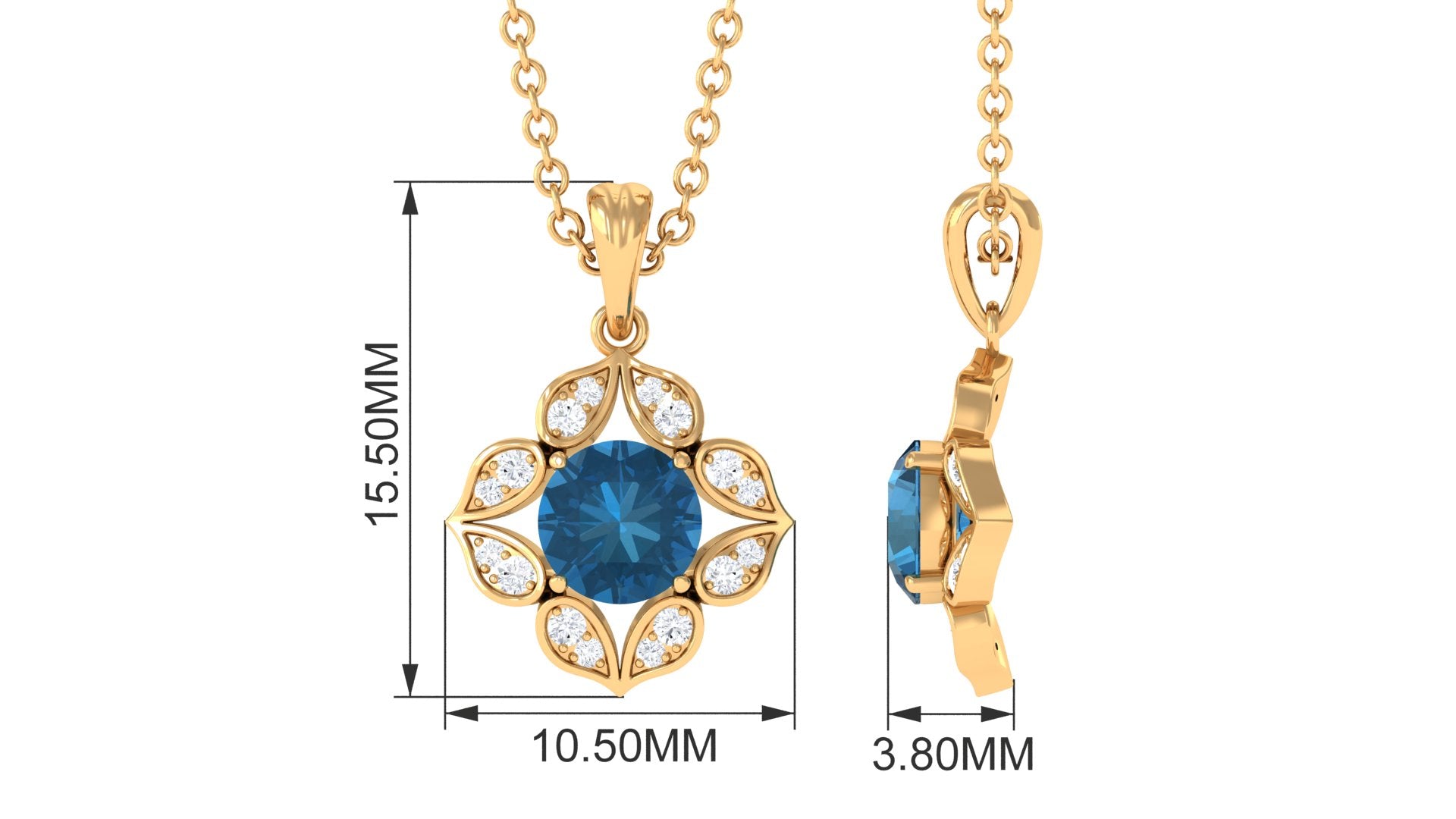 Antique Style Natural London Blue Topaz Bridal Pendant with Diamond London Blue Topaz - ( AAA ) - Quality - Rosec Jewels