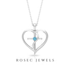 0.25 CT Aquamarine Cross Heart Pendant Necklace in Prong Setting Aquamarine - ( AAA ) - Quality - Rosec Jewels
