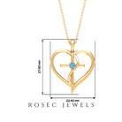0.25 CT Aquamarine Cross Heart Pendant Necklace in Prong Setting Aquamarine - ( AAA ) - Quality - Rosec Jewels
