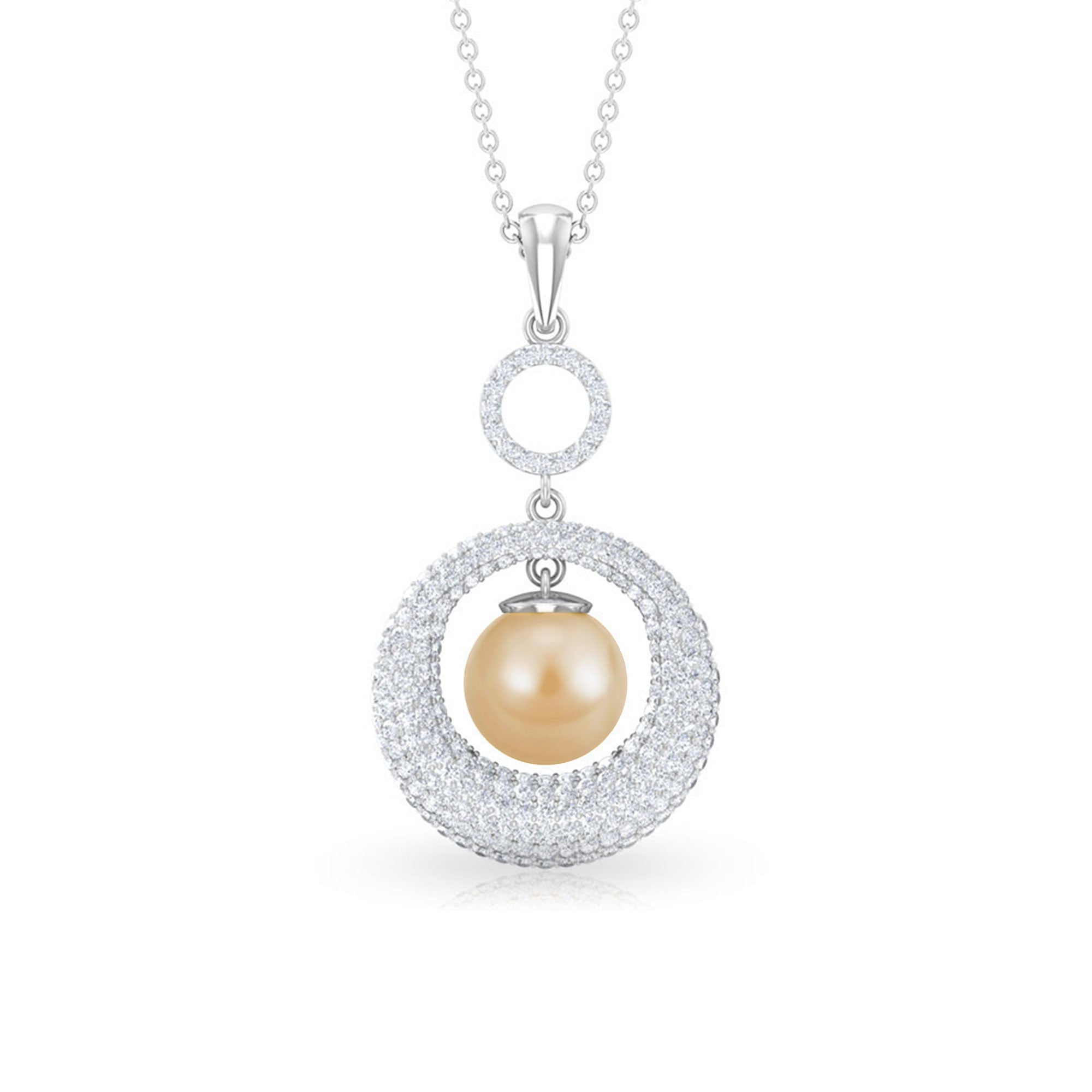 Round South Sea Pearl and Moissanite Dangle Pendant South Sea Pearl - ( AAA ) - Quality - Rosec Jewels