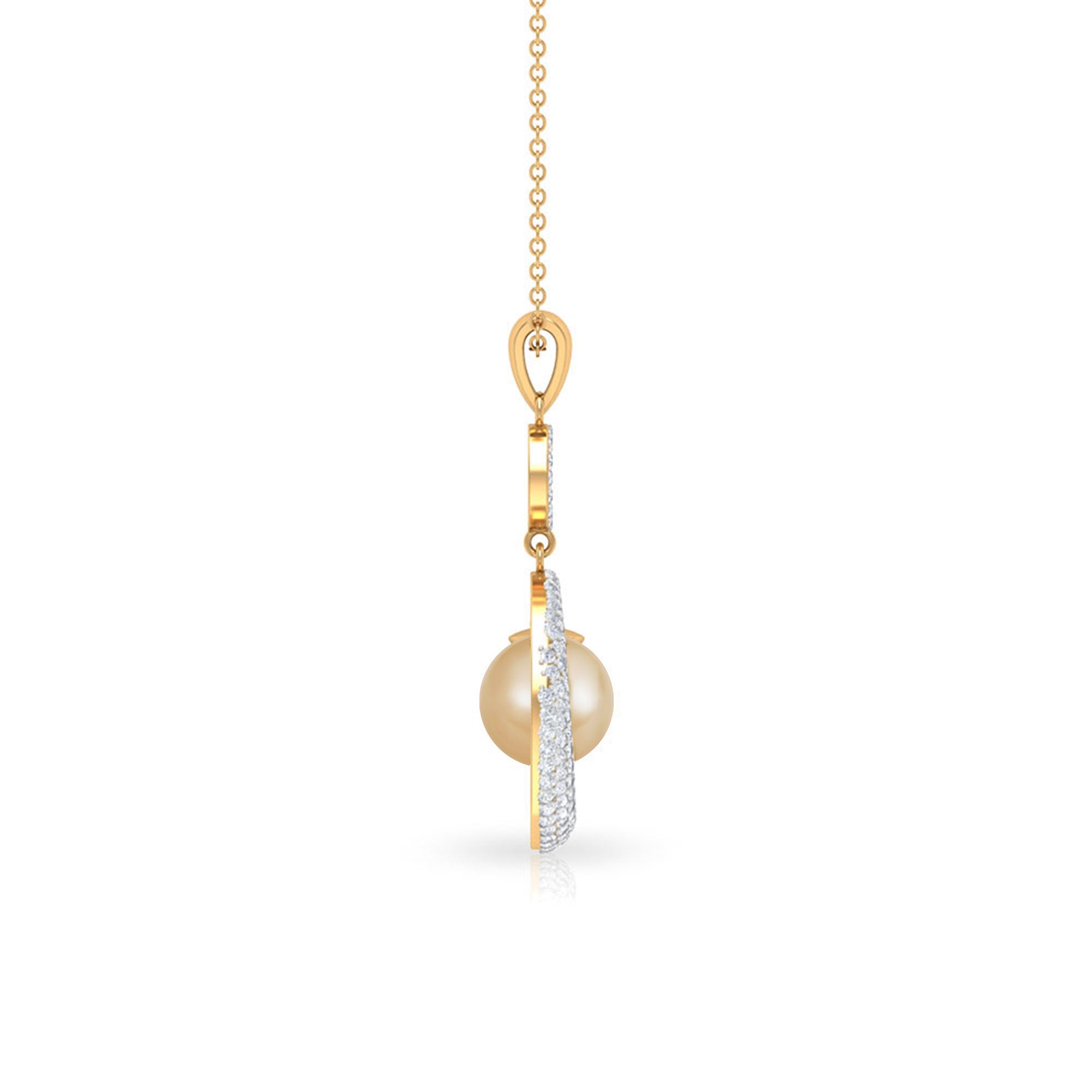 Round South Sea Pearl and Moissanite Dangle Pendant South Sea Pearl - ( AAA ) - Quality - Rosec Jewels