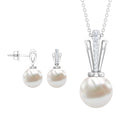 Natural Freshwater Pearl Drop Jewelry Set with Diamond Freshwater Pearl - ( AAA ) - Quality - Rosec Jewels