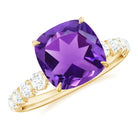Cushion Cut Amethyst Solitaire Engagement Ring with Diamond Amethyst - ( AAA ) - Quality - Rosec Jewels