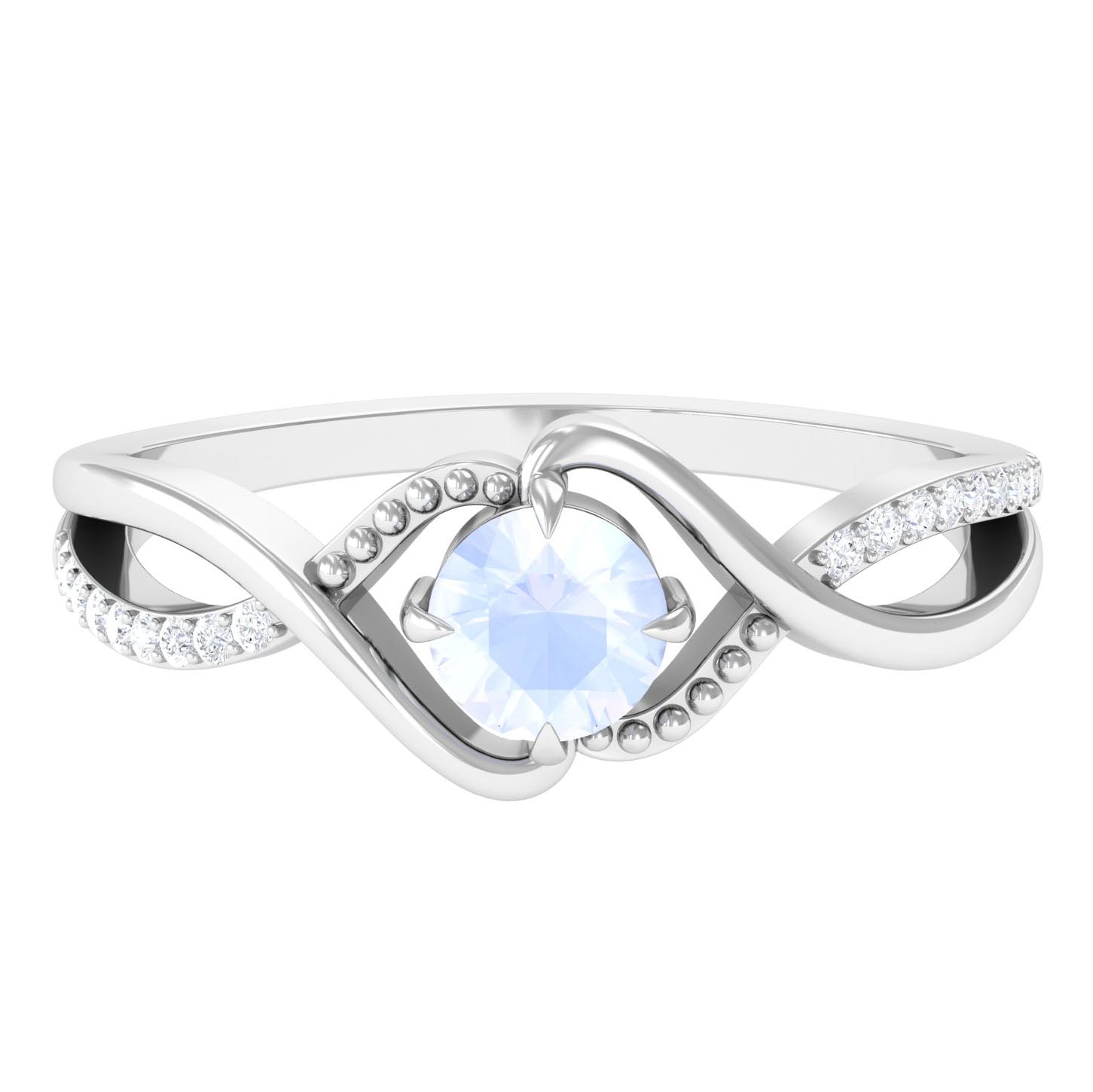 1/2 CT Claw Set Moonstone Solitaire Crossover Ring with Diamond Moonstone - ( AAA ) - Quality - Rosec Jewels