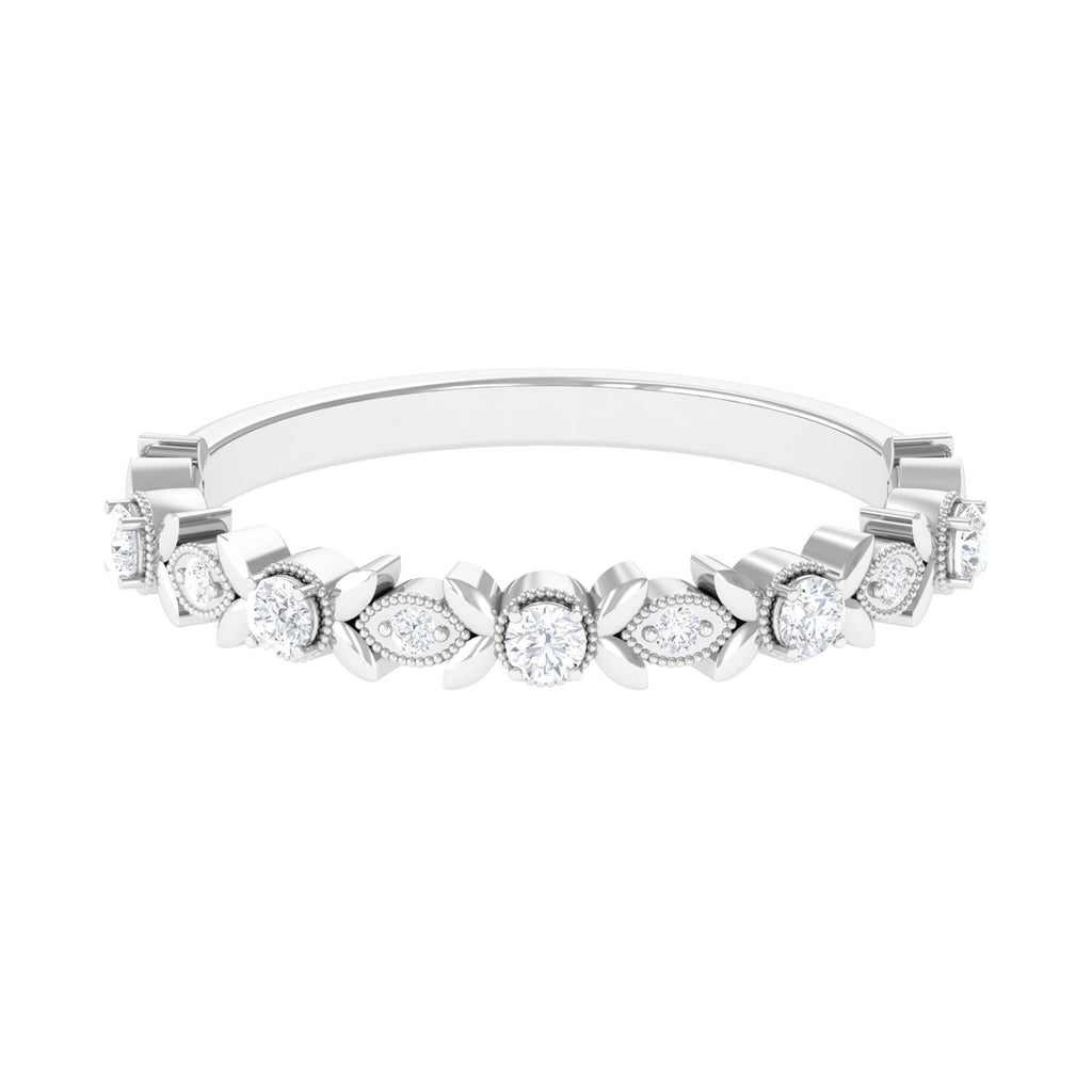 Nature Inspired Diamond Leaf Stackable Ring with Beaded Details Diamond - ( HI-SI ) - Color and Clarity - Rosec Jewels