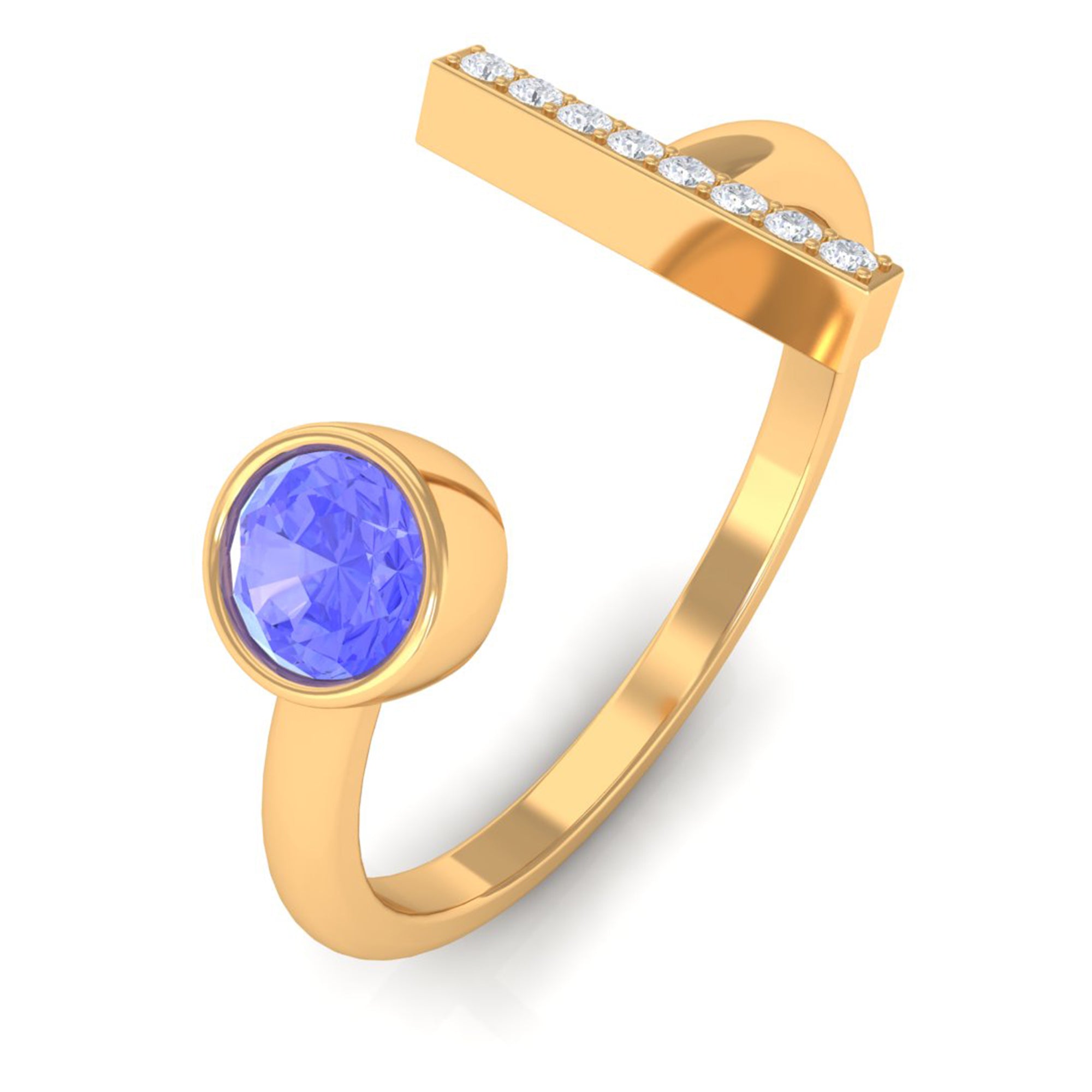 Modern Cuff Ring with Tanzanite and Diamond Tanzanite - ( AAA ) - Quality - Rosec Jewels