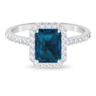 Emerald Cut London Blue Topaz Halo Engagement Ring with Diamond London Blue Topaz - ( AAA ) - Quality - Rosec Jewels