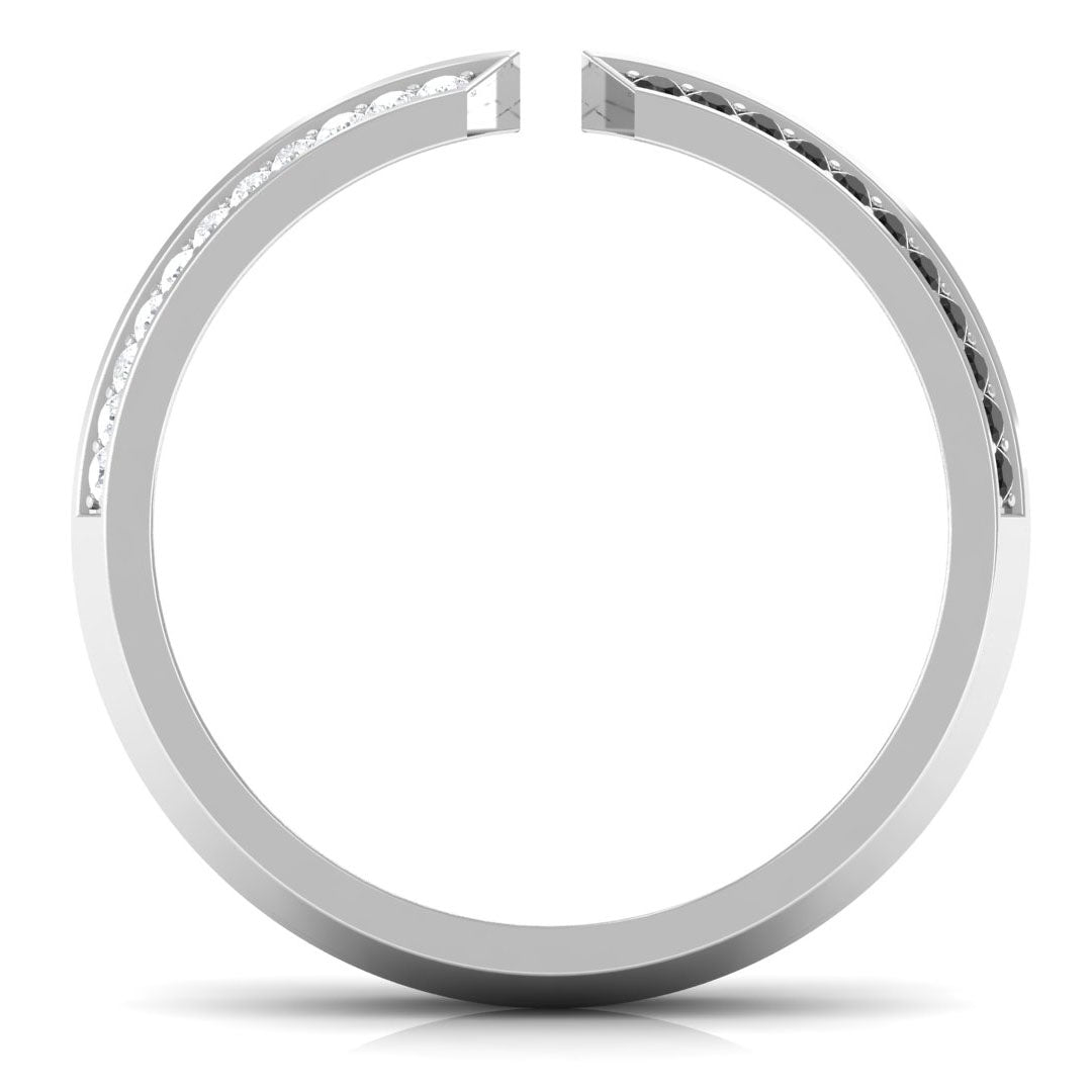 1/2 CT Black and White Diamond Contemporary Cuff Eternity Ring Black Diamond - ( AAA ) - Quality - Rosec Jewels
