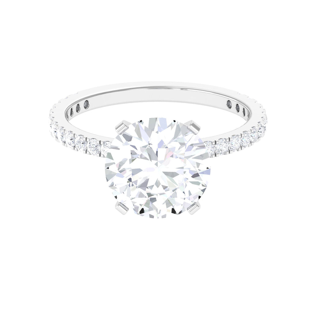 4.75 CT Zircon Solitaire Engagement Ring with Side Stones Zircon - ( AAAA ) - Quality - Rosec Jewels