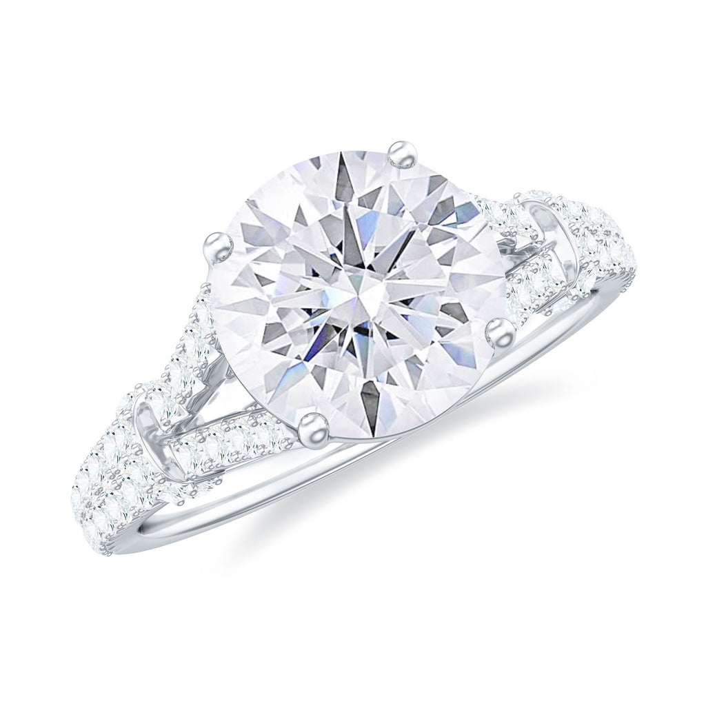 3 CT Simulated Diamond Solitaire Engagement Ring with Split Shank Zircon - ( AAAA ) - Quality - Rosec Jewels
