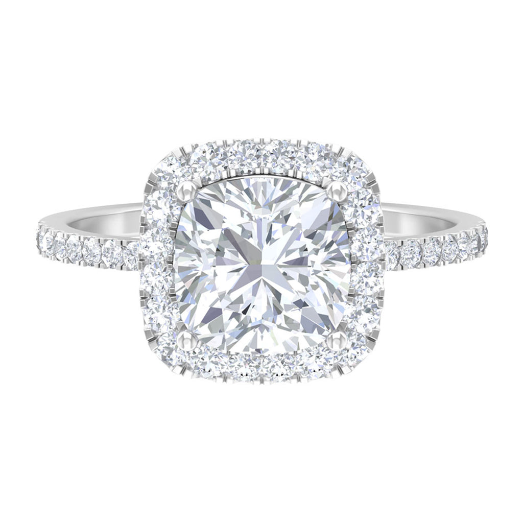4.25 CT Cushion Cut Zircon Engagement Ring with Halo Zircon - ( AAAA ) - Quality - Rosec Jewels