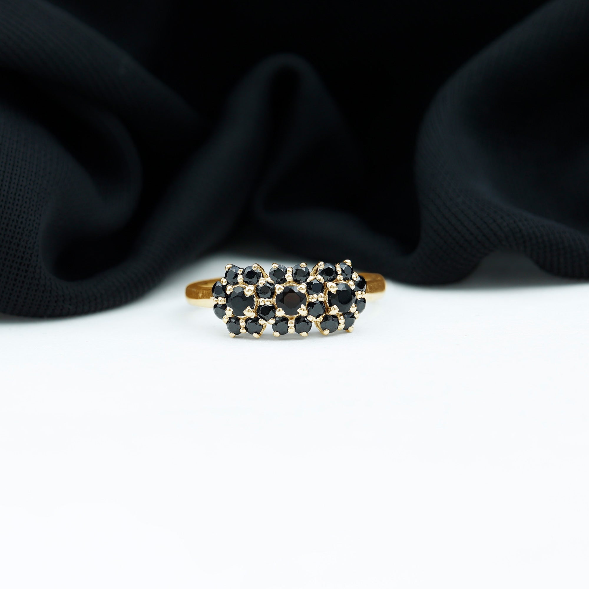Genuine Black Diamond Flower Cluster Engagement Ring Black Diamond - ( AAA ) - Quality - Rosec Jewels