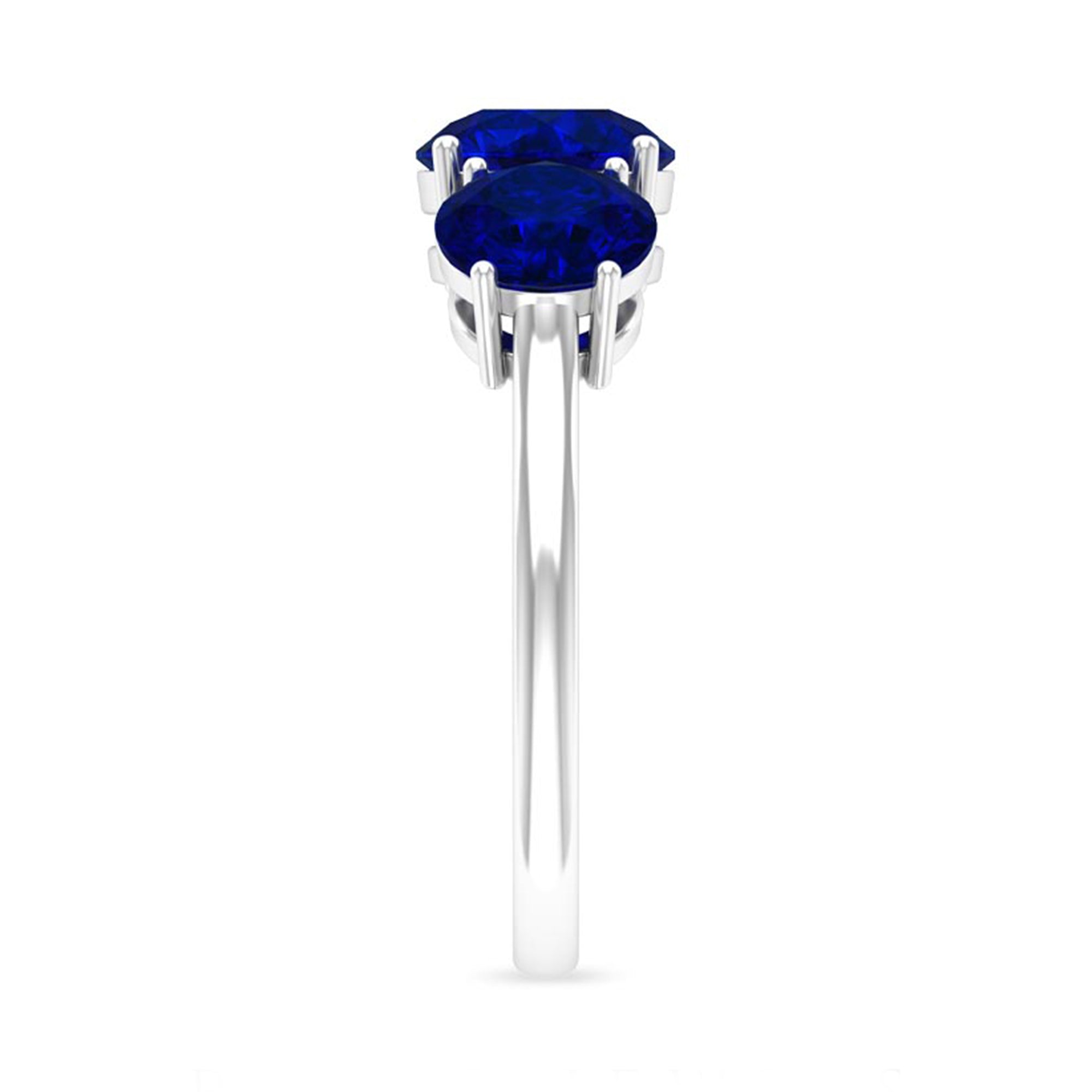 3.75 CT Created Blue Sapphire Three Stone Engagement Ring Lab Created Blue Sapphire - ( AAAA ) - Quality - Rosec Jewels
