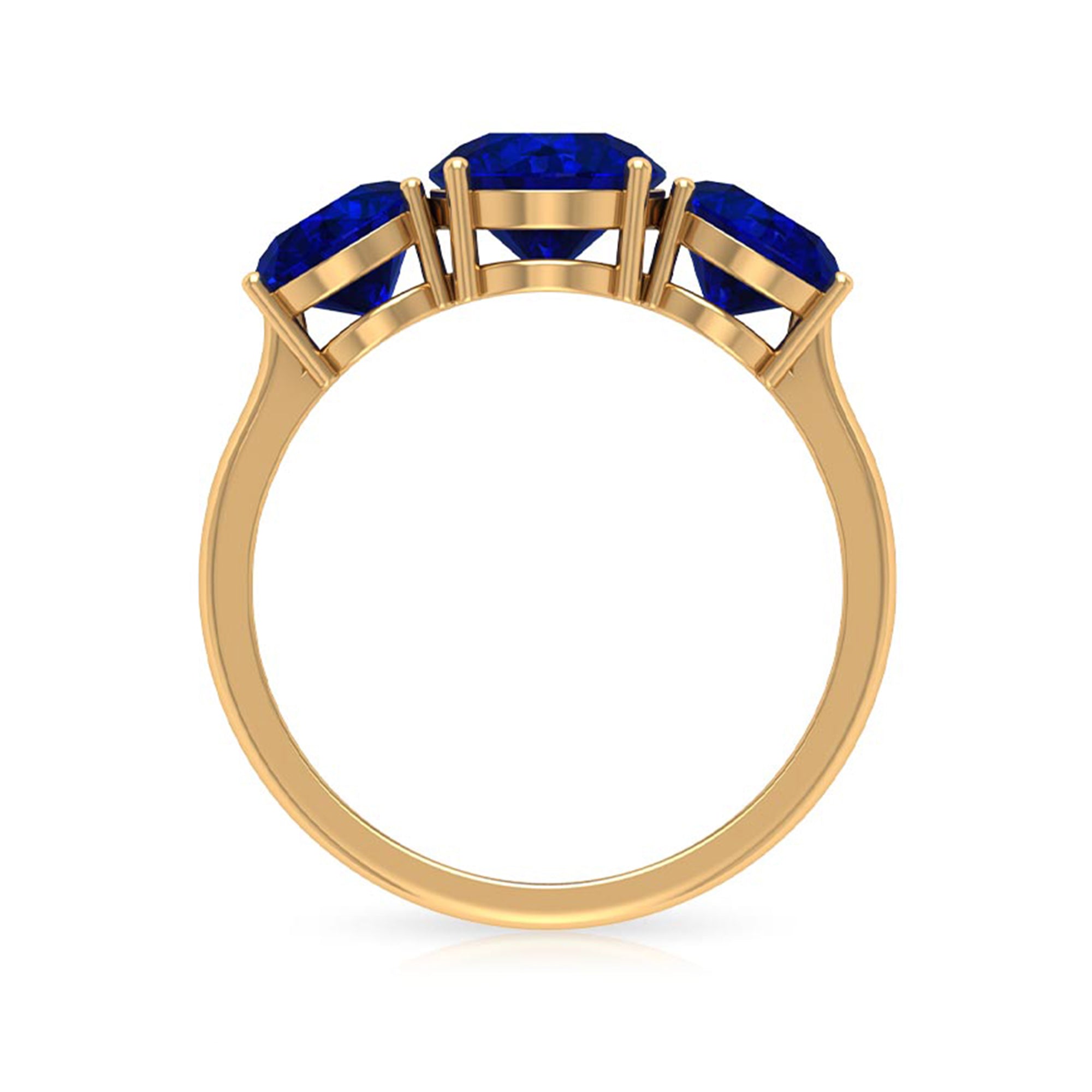 3.75 CT Created Blue Sapphire Three Stone Engagement Ring Lab Created Blue Sapphire - ( AAAA ) - Quality - Rosec Jewels