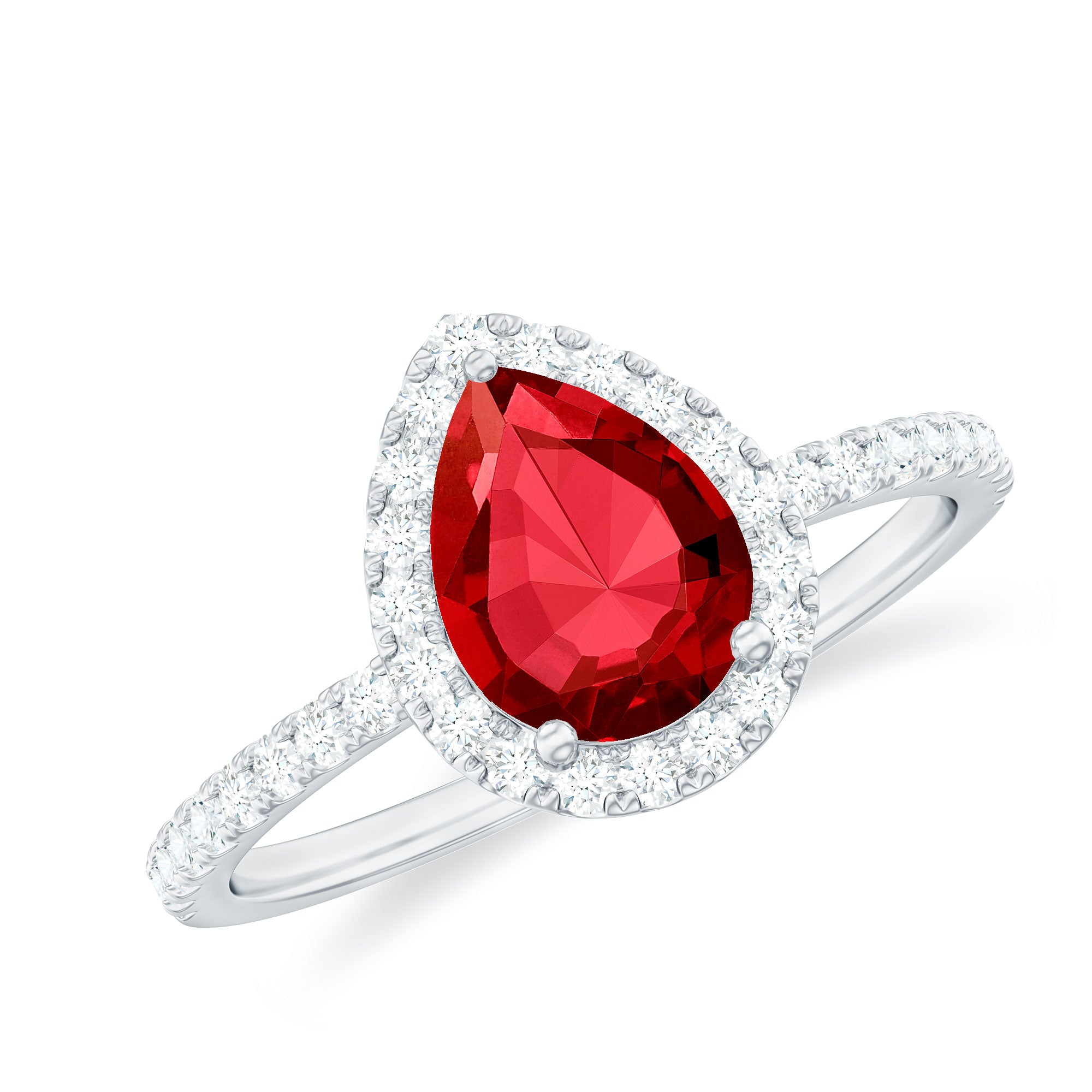Pear Cut Lab Created Ruby Engagement Ring with Diamond Accent Lab Created Ruby - ( AAAA ) - Quality - Rosec Jewels