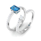 Natural London Blue Topaz Emerald Cut Solitaire Wedding Ring Set with Diamond Band London Blue Topaz - ( AAA ) - Quality - Rosec Jewels