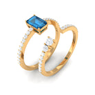 Natural London Blue Topaz Emerald Cut Solitaire Wedding Ring Set with Diamond Band London Blue Topaz - ( AAA ) - Quality - Rosec Jewels