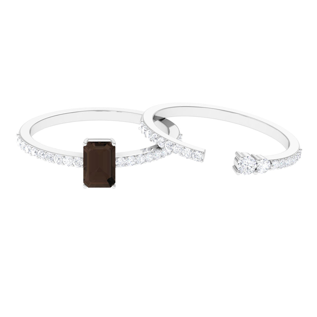 Real Smoky Quartz and Diamond Stackable Ring Set Smoky Quartz - ( AAA ) - Quality - Rosec Jewels