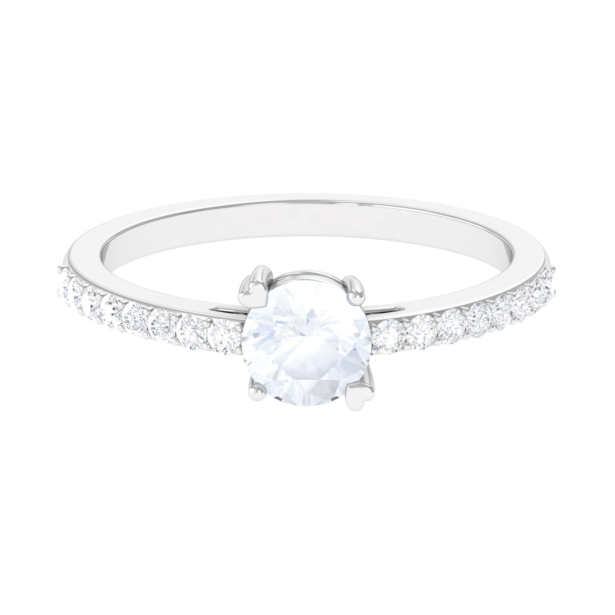 1.25 CT Natural Moonstone Solitaire Promise Ring with Diamond Moonstone - ( AAA ) - Quality - Rosec Jewels