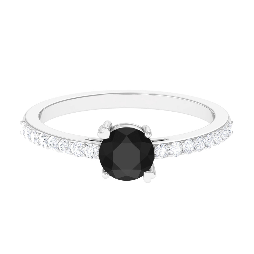 1 Ct Designer Black Onyx Solitaire Promise Ring with Diamond Black Onyx - ( AAA ) - Quality - Rosec Jewels
