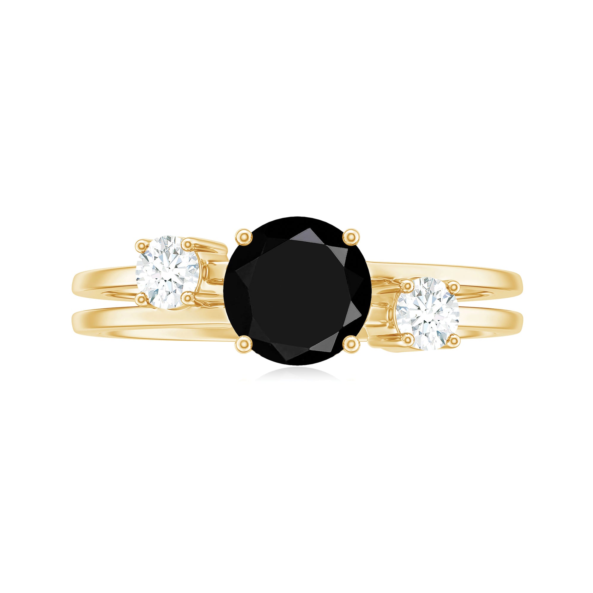 1.25 CT Real Black Diamond Solitaire Gold Double Band Ring with Moissanite Black Diamond - ( AAA ) - Quality - Rosec Jewels