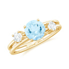 Double Band Engagement Ring with Aquamarine and Diamond Aquamarine - ( AAA ) - Quality - Rosec Jewels