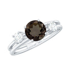 Genuine Smoky Quartz Double Band Ring with Diamond Smoky Quartz - ( AAA ) - Quality - Rosec Jewels