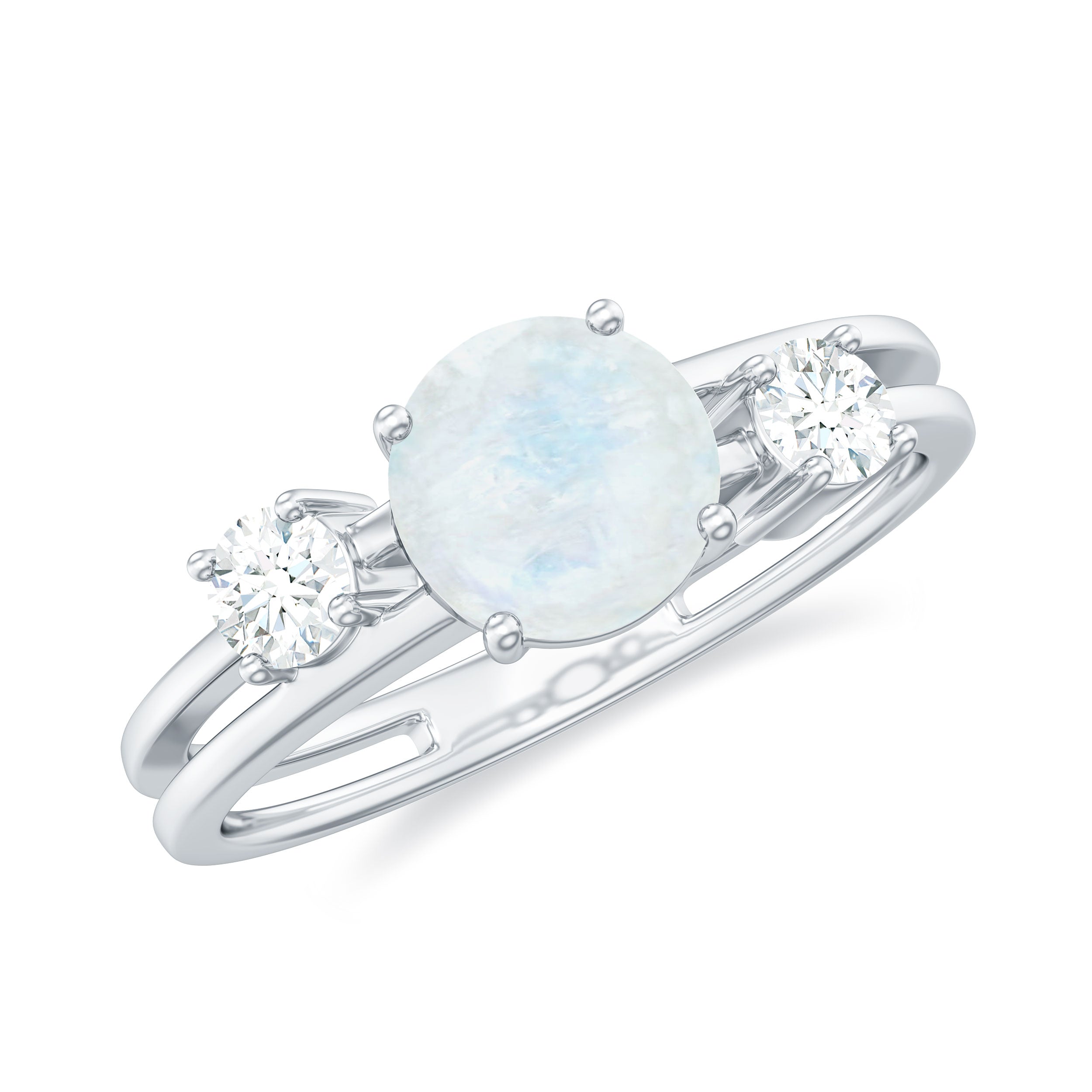 1/2 CT Moonstone Solitaire Double Band Ring with Diamond Moonstone - ( AAA ) - Quality - Rosec Jewels