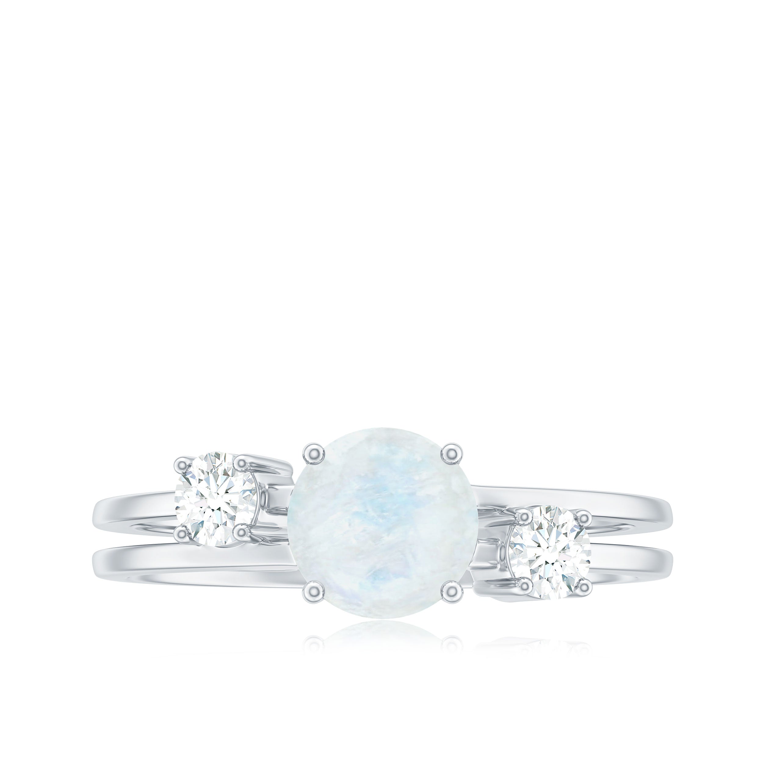 1/2 CT Moonstone Solitaire Double Band Ring with Diamond Moonstone - ( AAA ) - Quality - Rosec Jewels