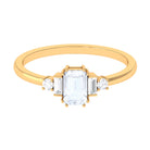 Emerald Cut Moonstone Solitaire Ring with Diamond Moonstone - ( AAA ) - Quality - Rosec Jewels
