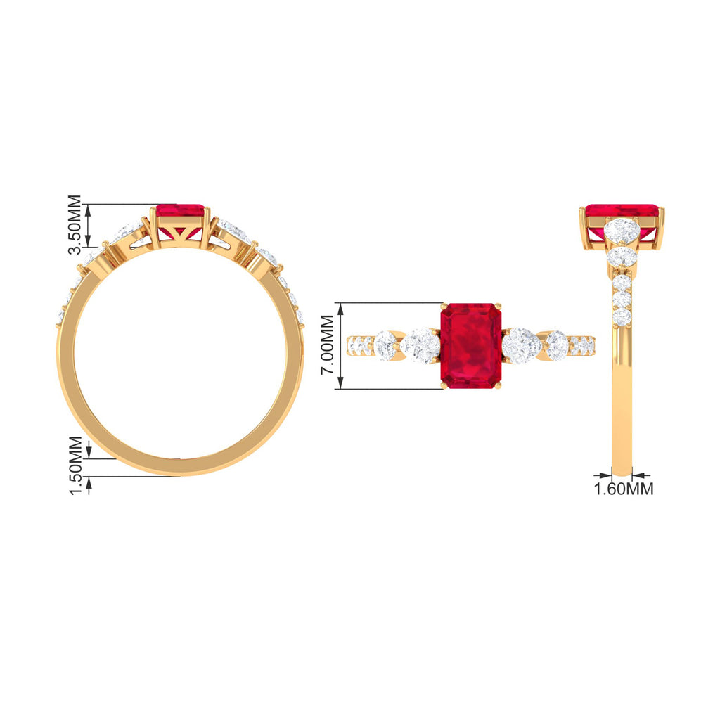 1.75 CT Octagon Lab Created Ruby Classic Solitaire Engagement Ring with Moissanite Lab Created Ruby - ( AAAA ) - Quality - Rosec Jewels