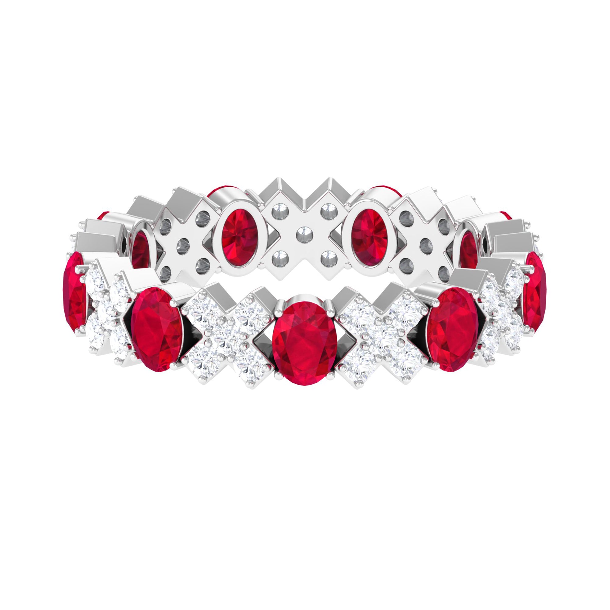 Created Ruby and Moissanite Designer Eternity Band Ring Lab Created Ruby - ( AAAA ) - Quality - Rosec Jewels