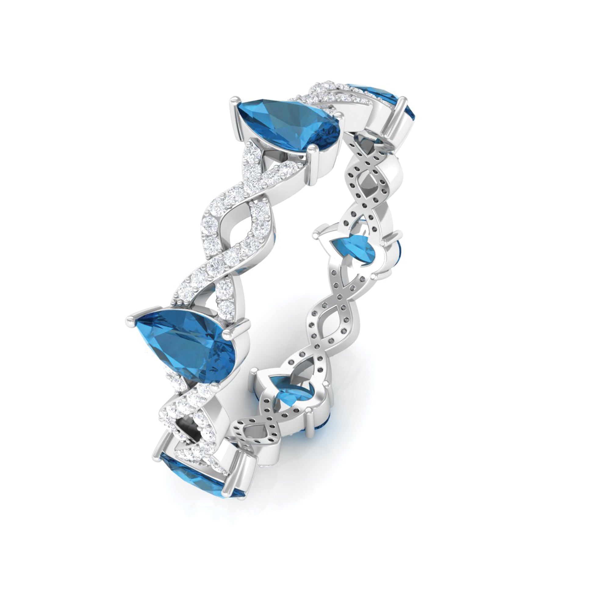 London Blue Topaz and Diamond Eternity Ring with Crossover Shank London Blue Topaz - ( AAA ) - Quality - Rosec Jewels