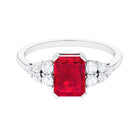 Emerald Cut Created Ruby and Diamond Designer Engagement Ring Lab Created Ruby - ( AAAA ) - Quality - Rosec Jewels
