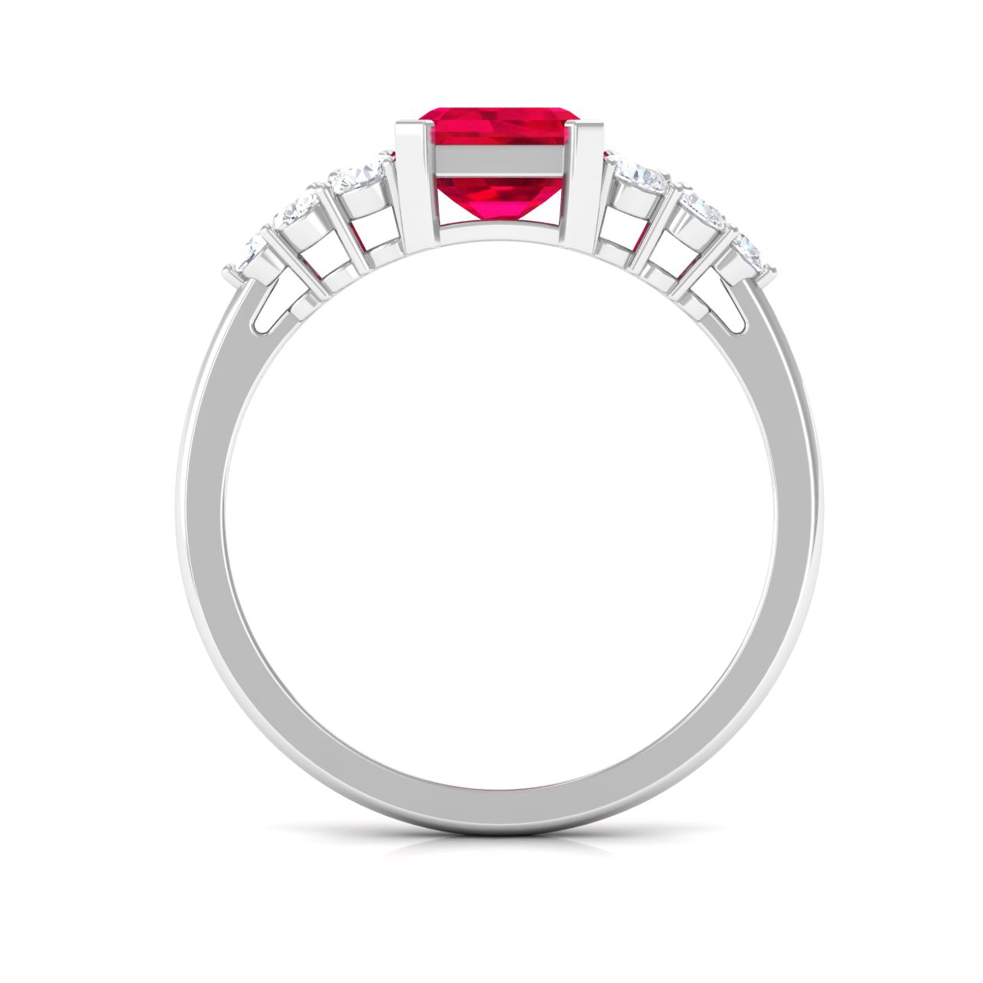 Emerald Cut Created Ruby and Diamond Designer Engagement Ring Lab Created Ruby - ( AAAA ) - Quality - Rosec Jewels