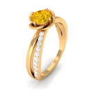 Yellow Sapphire and Diamond Flower Promise Ring Yellow Sapphire - ( AAA ) - Quality - Rosec Jewels