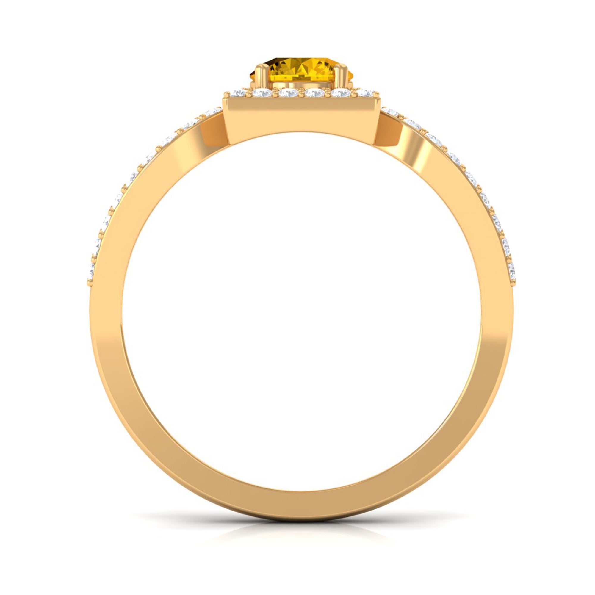 1.5 CT Split Shank Yellow Sapphire Engagement Ring with Diamond Accent Yellow Sapphire - ( AAA ) - Quality - Rosec Jewels