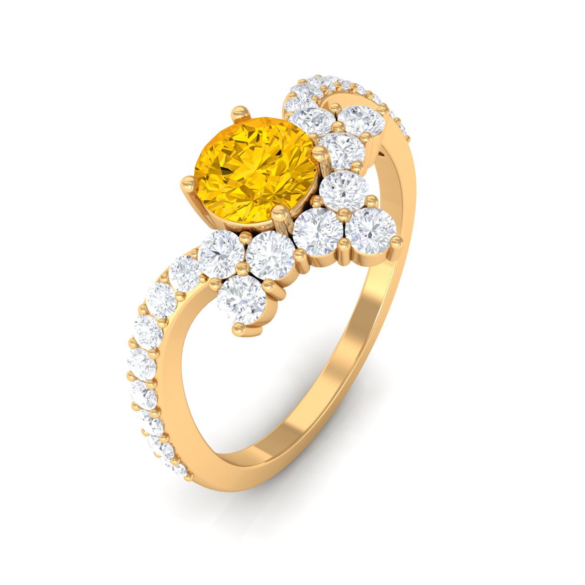 Yellow Sapphire and Diamond Unique Engagement Ring Yellow Sapphire - ( AAA ) - Quality - Rosec Jewels